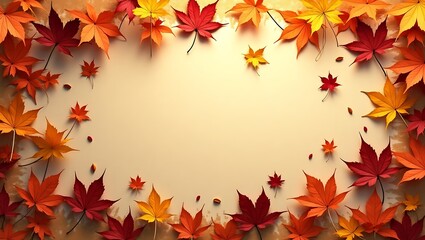 Fototapeta premium Autumn Maple Leaves Frame, Fall Foliage Border