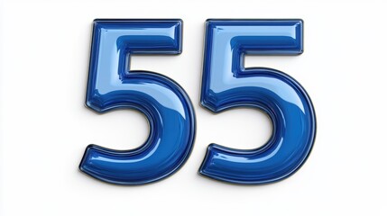 Blue glossy number 55 against a white background, ideal for celebrating milestones, anniversaries, or events, Perfect for promotional materials, invitations, and social media graphics,