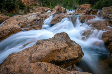 View of some waterfalls of the Chorreras del Río Cabriel in Cuenca, Castilla-La Mancha, Spain,...