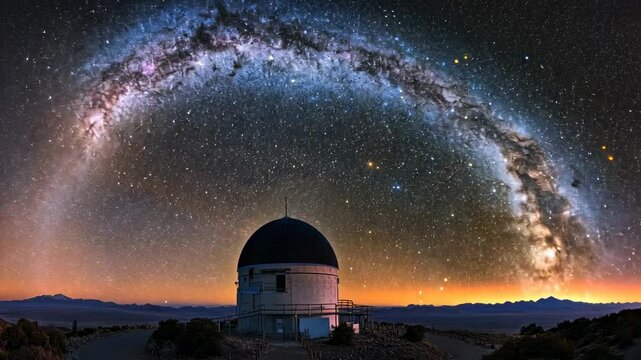 Milky Way arches over observatory at dawn