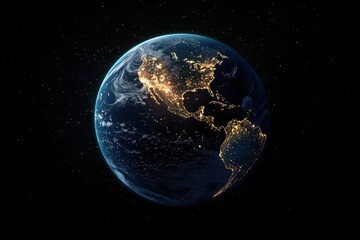Fototapeta premium Earth illuminated by city lights at night, showcasing global interconnectedness and the vastness of our world