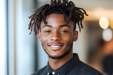 A charismatic and poised young man, his features radiate a sense of confidence and composure, set against a soft, light background, The man embodies natural charm and a calm demeanor.
