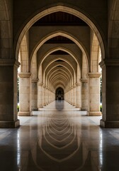 Obraz premium Symmetrical architectural detail. Shoot a head-on image of a repeating element (arches, columns, or windows). Horizontal framing can showcase the full row of repeats, whereas vertical framing zooms in