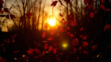 Red Leaves Silhouette at Sunset Nature Photography