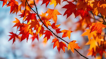 Vibrant Autumn Leaves A Close-Up of Red and Orange Maple Foliage
