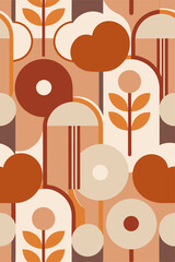 Vector seamless background with rounded geometric cotton elements and warm beige accents for elegant interior and packaging design