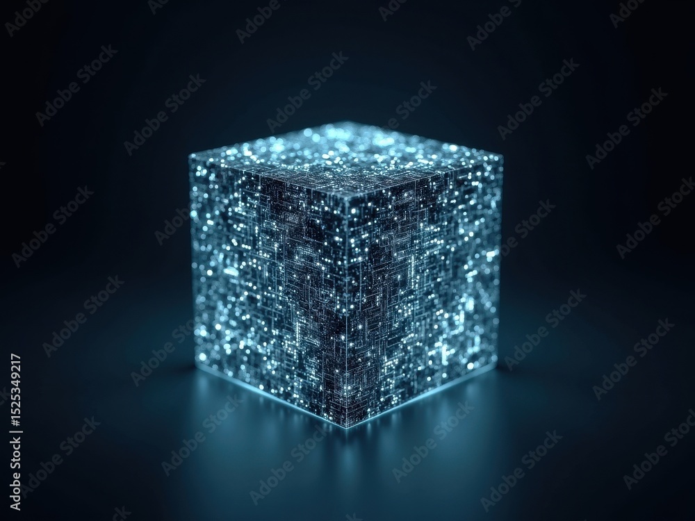 Poster hightech blockchain cube representing innovation in healthcare technology