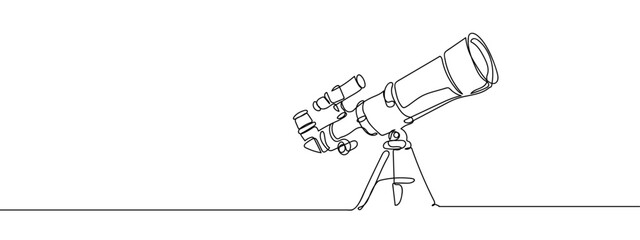 Continuous line telescope Vector art lines, transparent background, edit stroke. © Proongnee