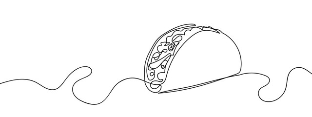 Continuous line taco food illustration Vector art lines, transparent background, edit stroke.