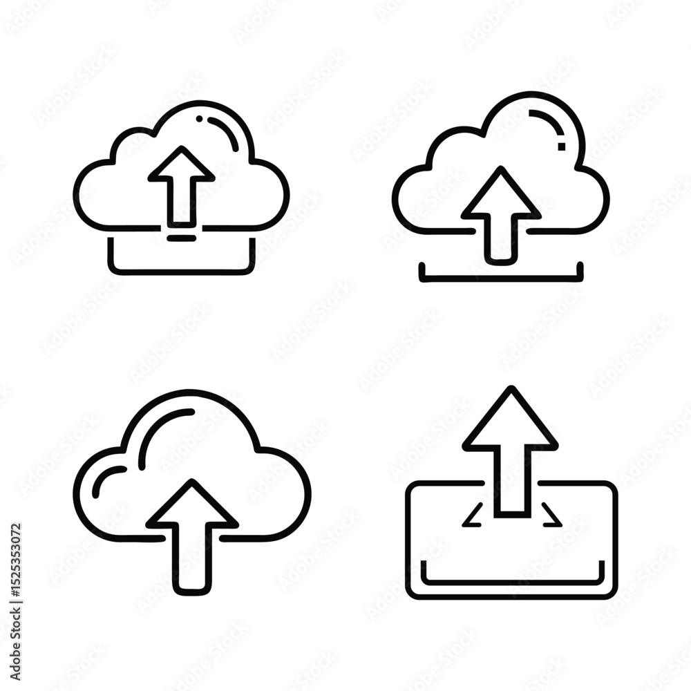 Poster cloud upload icon set data transfer and storage outline style