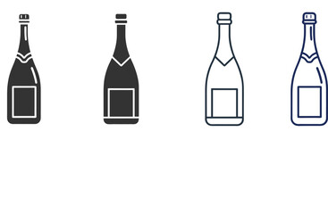Silhouette Champagne Bottle Flat Illustration in Simple Minimalist Style