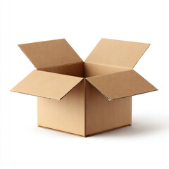 open cardboard box with flaps, realistic packaging, isolated on white background