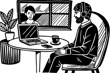 Remote Collaboration Man and Woman Video Conferencing, video, conference, remote, work, meeting, communication, collaboration, visual, interaction, connectivity, engagement, efficiency, discussion, pi