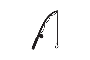 Fishing rod silhouette on white background.01