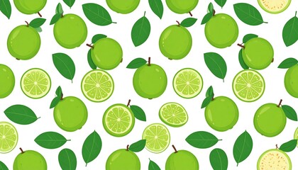 A Collection of Fresh Green Limes with Many Leaves