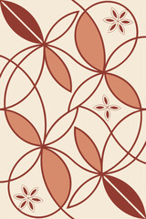 Modern asymmetric pattern combining abstract cotton shapes with pale clay tones and cinnamon accents for surface design applications