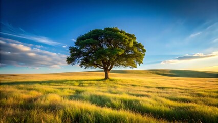 Fototapeta premium Isolated tree in a tranquil grassy landscape