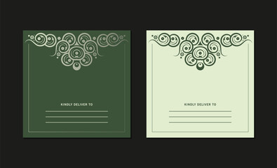 Elegant Circular Ornament Invitation Card Design with Green and Beige Color