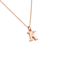 Delicate rose gold initial pendant necklace with a polished letter and fine chain, transparent seamless isolated background, macro lens, shadowless studio lighting, concept for luxury jewelry