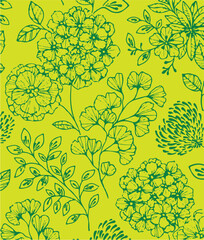 Vintage seamless floral pattern. Liberty style background of small golden orange flowers. Small flowers scattered over a white background. Stock vector for printing on surfaces. Realistic flowers.