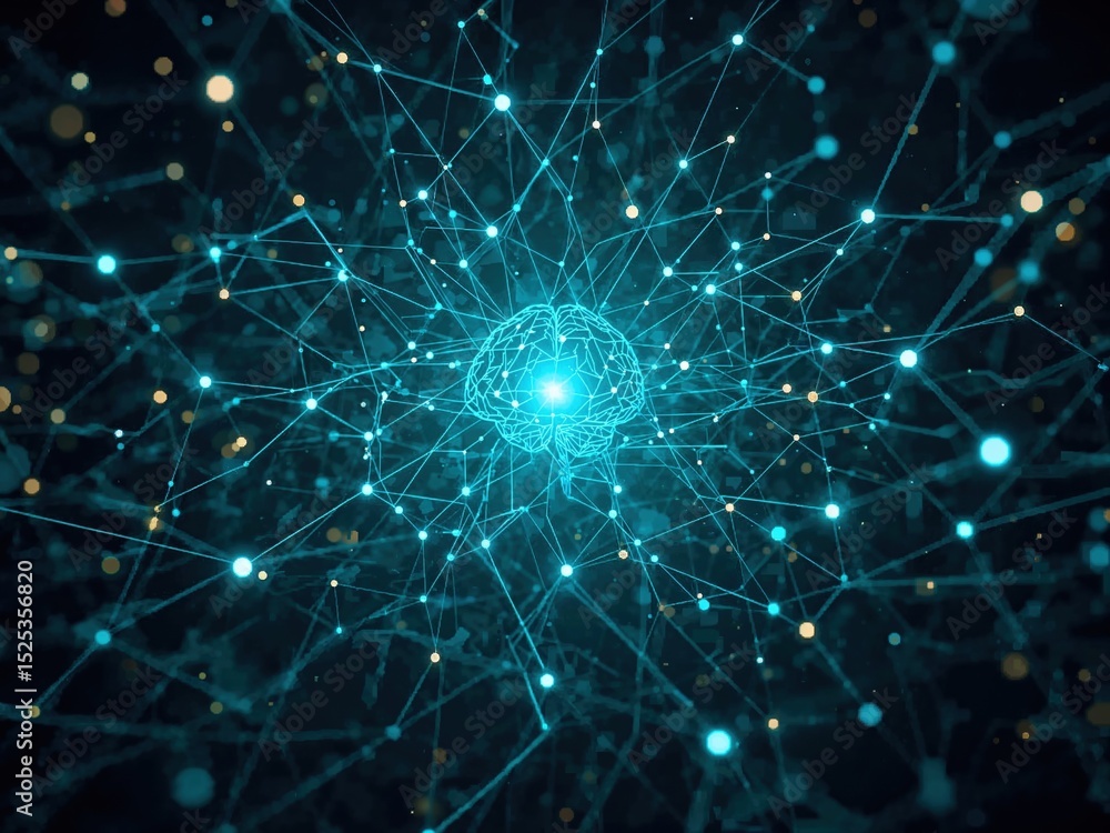 Poster exploring the impact of blockchain technology on healthcare with vibrant digital visualization