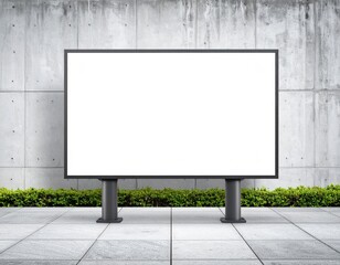 Obraz premium Blank Billboard with Concrete Wall and Greenery Ready for Advertising Campaign