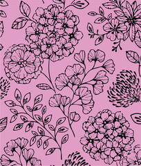 Vintage seamless floral pattern. Liberty style background of small golden orange flowers. Small flowers scattered over a white background. Stock vector for printing on surfaces. Realistic flowers.