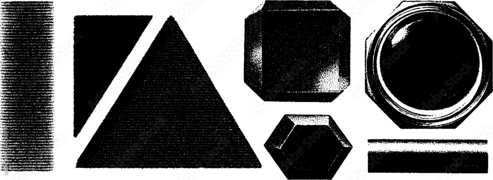 Poster bold engraving and halftone texture set featuring triangular geometric shapes