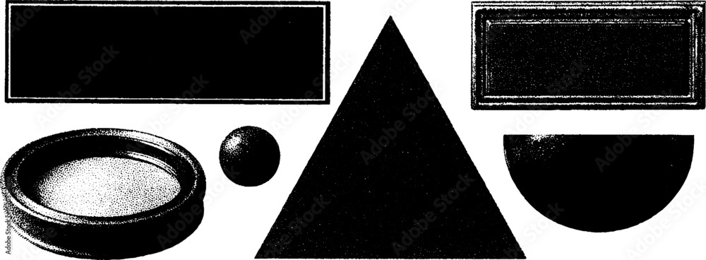 Poster geometric shapes with bold contour and stippling texture for design and art projects