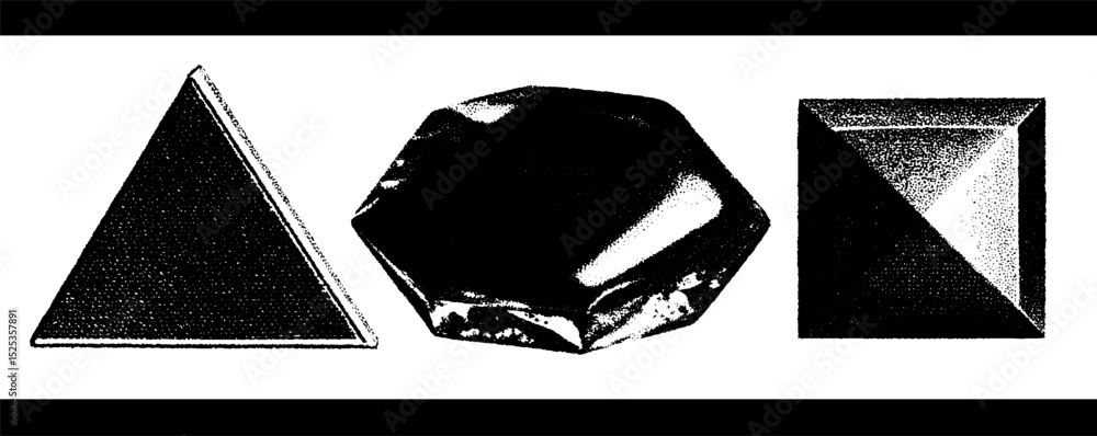 Poster geometric shapes with bold engraving and halftone texture for design and print elements
