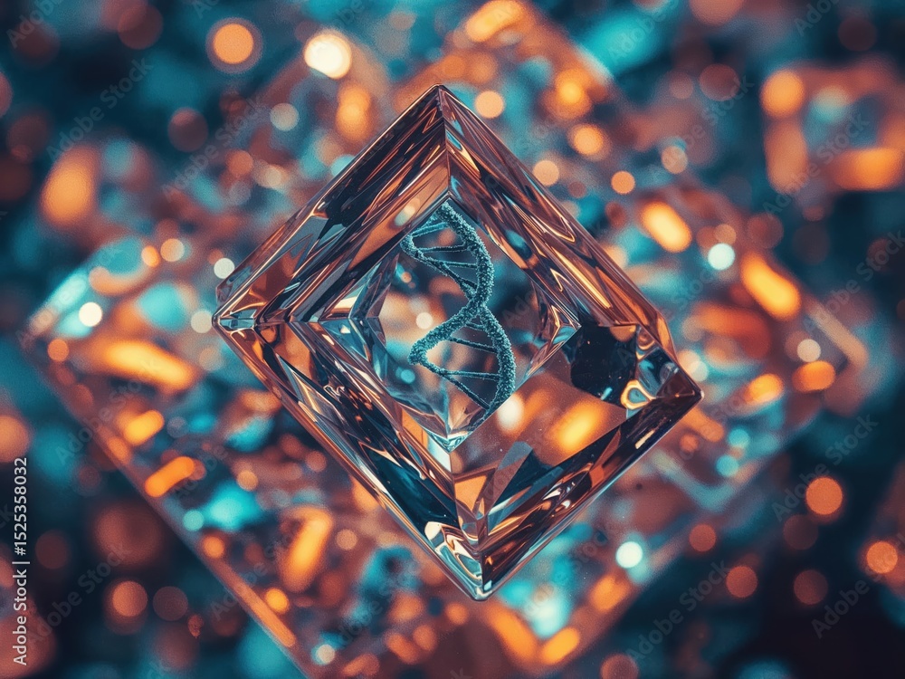 Poster vibrant visualization of blockchain concepts in healthcare with surreal crystalline structures