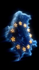 EU Map  Abstract Digital Silhouette  Golden Stars  Cinematic Lighting