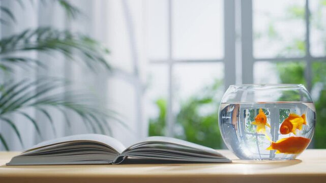 Serene Indoor Scene of Book and Aquarium