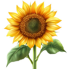 Obraz premium Vibrant Sunflower with Leaves - Cheerful Bloom on Transparent Background