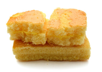 There was a small cake on a white background 
