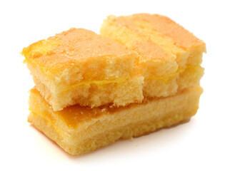 There was a small cake on a white background 
