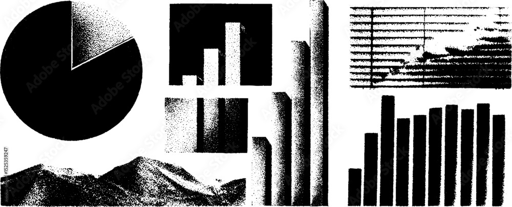 Poster minimalist engraving with stippling and halftone texture featuring geometric elements