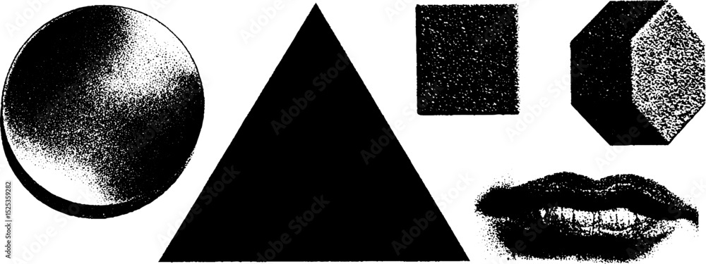 Aufkleber minimalist geometric shapes with halftone and stippling texture for design projects