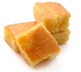 There was a small cake on a white background 
