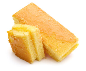 There was a small cake on a white background 
