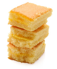 There was a small cake on a white background 

