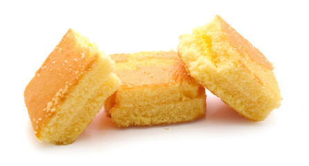 There was a small cake on a white background 
