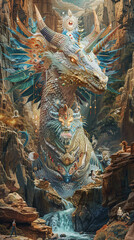 astarte.ai: Majestic Fire-Horned Dragon in a Mythical Mountain Valley