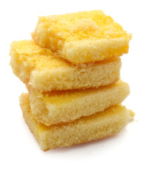 There was a small cake on a white background 
