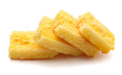 There was a small cake on a white background 
