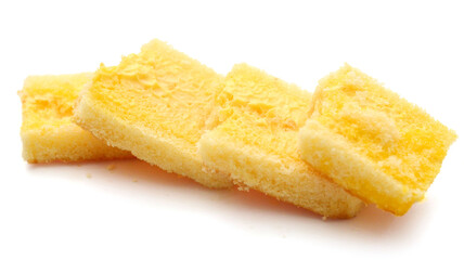There was a small cake on a white background 
