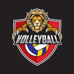 volleyball club logo lion vector illustration design