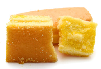 There was a small cake on a white background 

