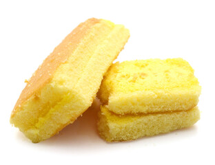 There was a small cake on a white background - stock photo
