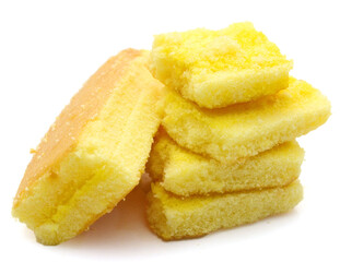 There was a small cake on a white background - stock photo
